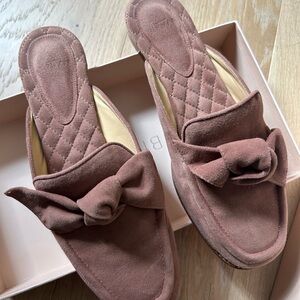 Alexandre Birman Brown Tan Mules with Decorative Bow